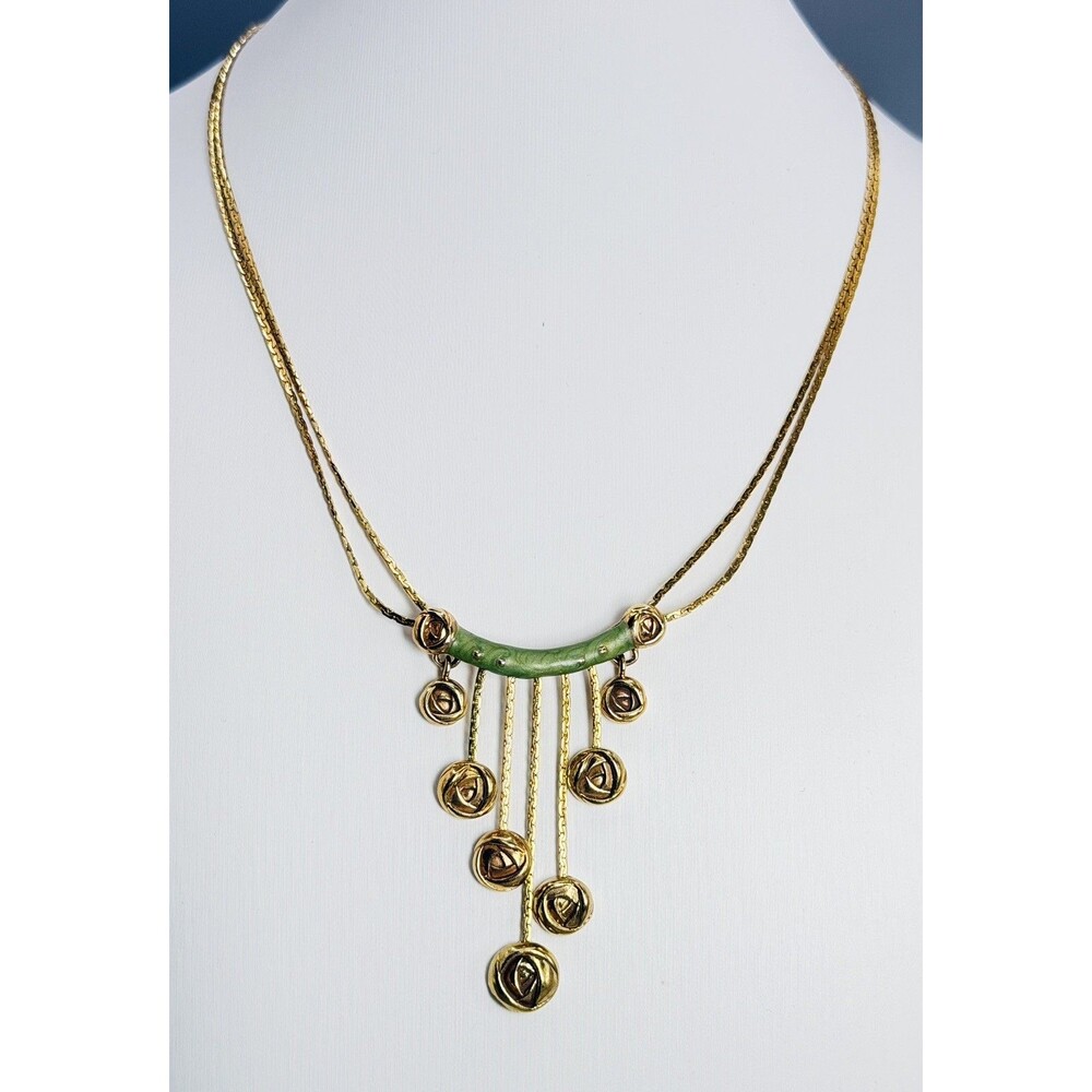 Thomas Blackshear Deco Necklace Green Enamel Rose Drop Ebony Visions 2000 VTG